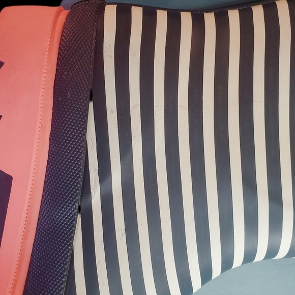 JOURNEE COLLECTION "Settle" Rain Boot in Stripped Black & Cream with Coral Sole - Picture 5 of 16